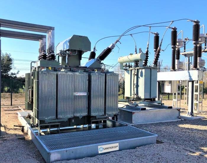 1 Transformateur de puissance sur bac de retention huile galvanise TRT avec caillebotis antiderapant et systeme de filtration SPI SNCF