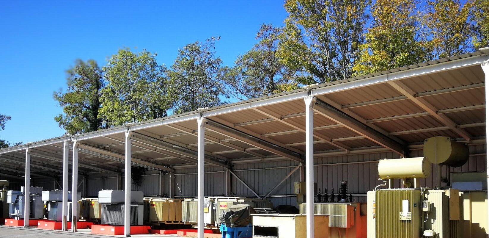 Exemple de stockage de transformateur dans bacs de retention TRFLEX ECO